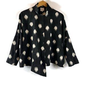 M Square By Neetu Malik Womens Button Up Top Size 2 Black Abstract Artsy
